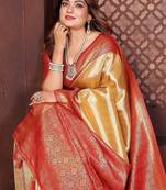 Gold Color Zari Weaving Banarasi Tissue Silk Saree