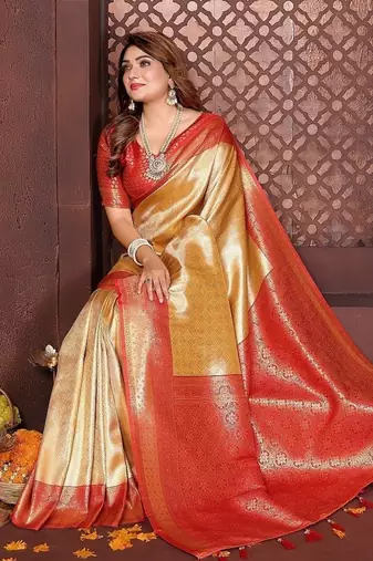 Gold Color Zari Weaving Banarasi Tissue Silk Saree