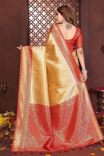 Gold Color Zari Weaving Banarasi Tissue Silk Saree