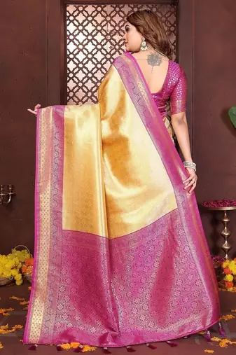 Light Yellow Color Zari Weaving Banarasi Tissue Silk Saree