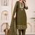 Floral embroidered green round neck kurta set with trouser and dupatta