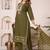 Floral embroidered green round neck kurta set with trouser and dupatta