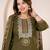 Floral embroidered green round neck kurta set with trouser and dupatta