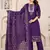 Floral embroidered blue round neck kurta set with trouser and dupatta