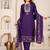 Floral embroidered blue round neck kurta set with trouser and dupatta