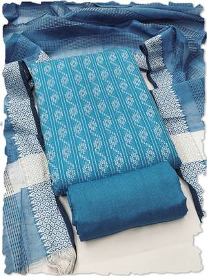blue handloom cotton suit set 1