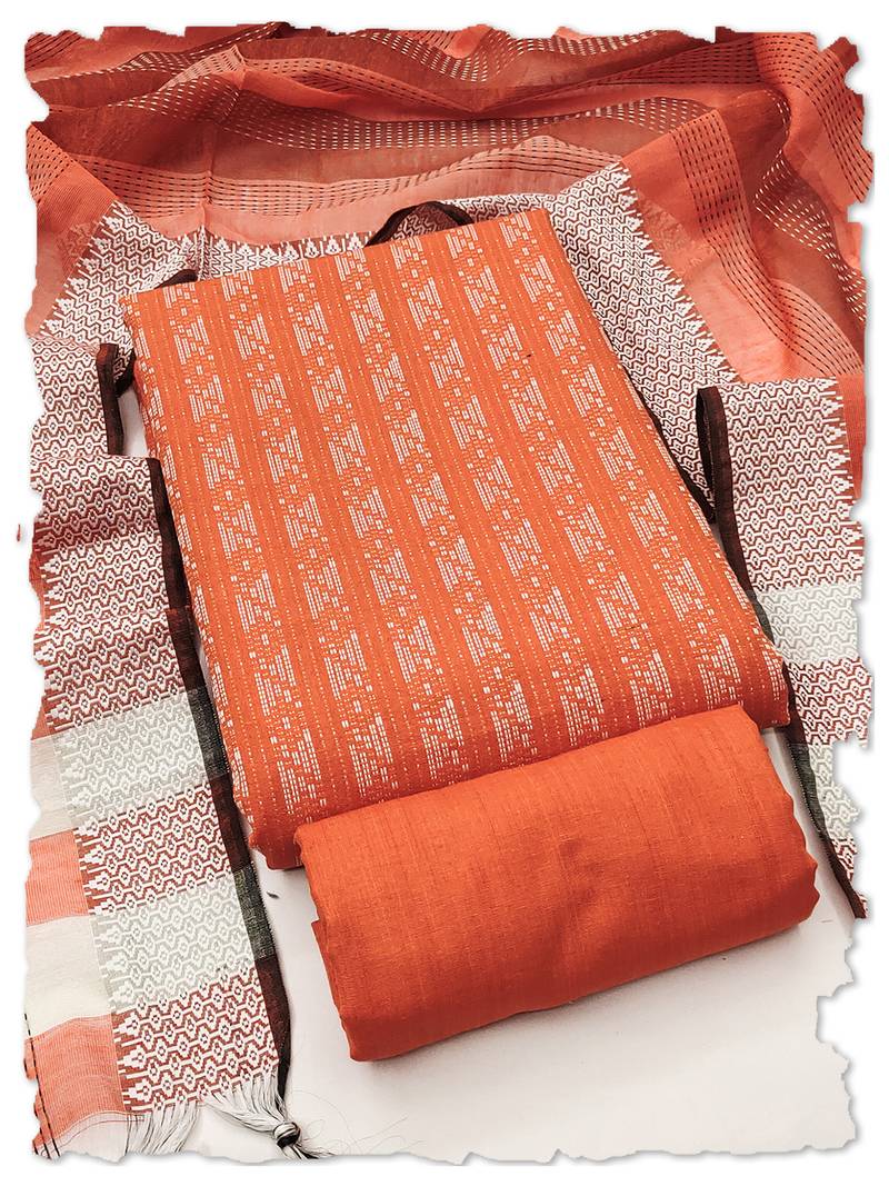 orange handloom cotton suit set