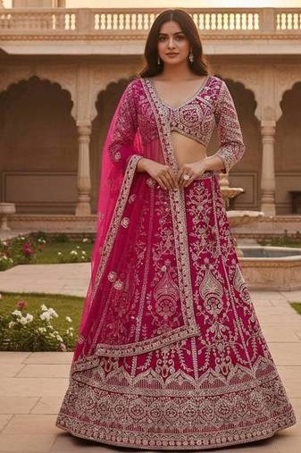 Pink Faux Georgette Wedding Wear Lehenga Choli