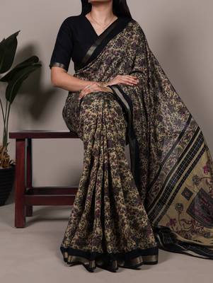 polyester viscose chanderi printed saree with zari weaving work 4