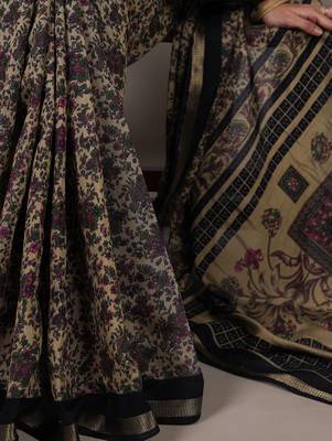 polyester viscose chanderi printed saree with zari weaving work 5
