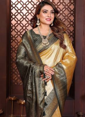 Yellow Color Zari Weaving Banarasi Tissue Silk Saree 1