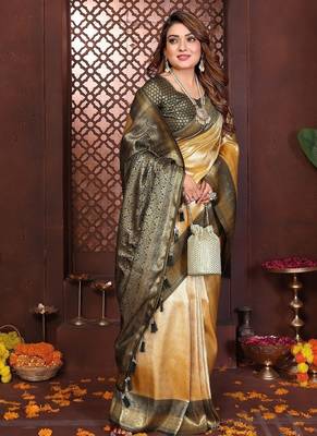Yellow Color Zari Weaving Banarasi Tissue Silk Saree 2