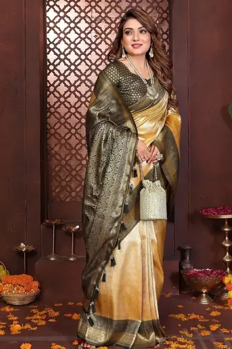 Yellow Color Zari Weaving Banarasi Tissue Silk Saree