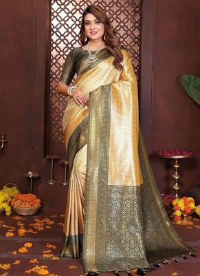 Yellow Color Zari Weaving Banarasi Tissue Silk Saree 3