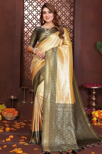 Yellow Color Zari Weaving Banarasi Tissue Silk Saree