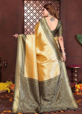 Yellow Color Zari Weaving Banarasi Tissue Silk Saree 4