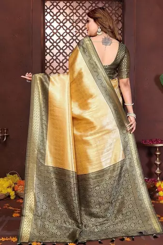 Yellow Color Zari Weaving Banarasi Tissue Silk Saree