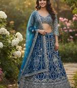 Sky Blue Faux Georgette Wedding Wear Lehenga Choli