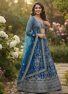 Sky Blue Faux Georgette Wedding Wear Lehenga Choli 2