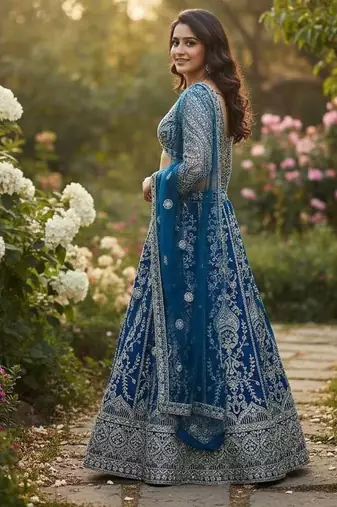 Sky Blue Faux Georgette Wedding Wear Lehenga Choli