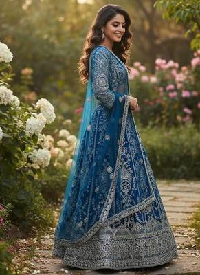 Sky Blue Faux Georgette Wedding Wear Lehenga Choli 5
