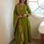 Floral embroidered green v neck kurta set with trouser and dupatta
