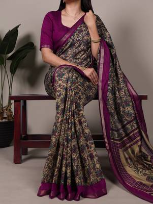 polyester viscose chanderi printed saree with zari weaving work 1