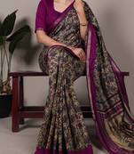polyester viscose chanderi printed saree with zari weaving work