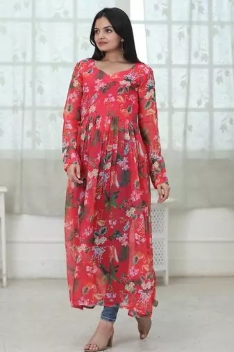 Red Fox Georgette Printed Kurta – Light, Comfortable & Trendy Daily Wear
