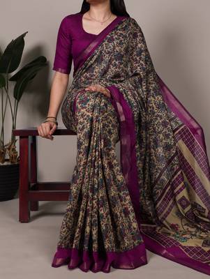 polyester viscose chanderi printed saree with zari weaving work 4