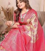 cream color zari weaving banarasi tissue silk blend saree