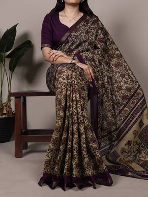 polyester viscose chanderi printed saree with zari weaving work 1