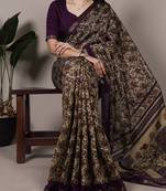 polyester viscose chanderi printed saree with zari weaving work