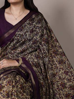 polyester viscose chanderi printed saree with zari weaving work 2