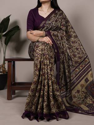 polyester viscose chanderi printed saree with zari weaving work 4