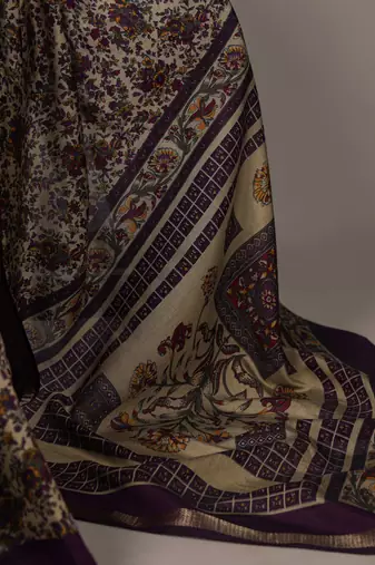 polyester viscose chanderi printed saree with zari weaving work