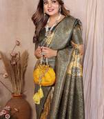 Gold Color Zari Weaving Banarasi Tissue Silk Saree