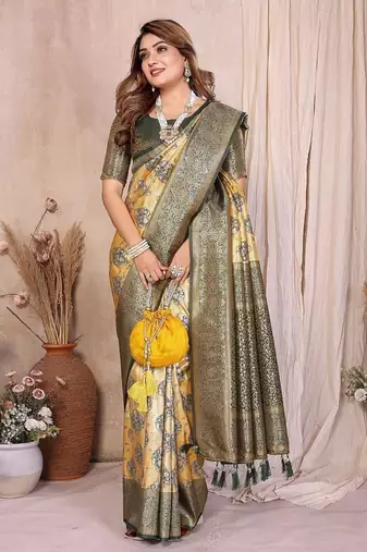 Gold Color Zari Weaving Banarasi Tissue Silk Saree