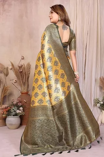 Gold Color Zari Weaving Banarasi Tissue Silk Saree
