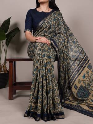 polyester viscose chanderi printed saree with zari weaving work 1
