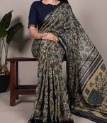 polyester viscose chanderi printed saree with zari weaving work