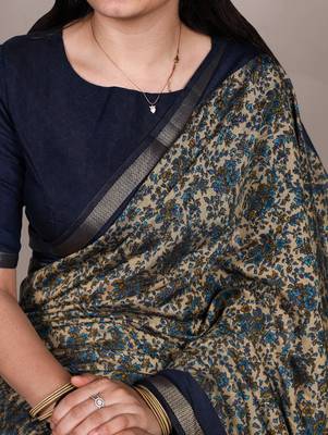 polyester viscose chanderi printed saree with zari weaving work 2