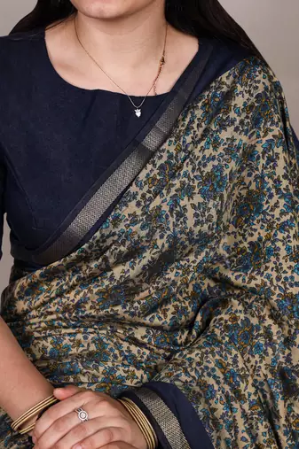polyester viscose chanderi printed saree with zari weaving work