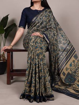 polyester viscose chanderi printed saree with zari weaving work 4