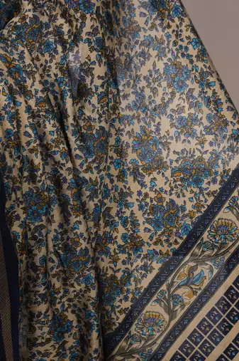 polyester viscose chanderi printed saree with zari weaving work