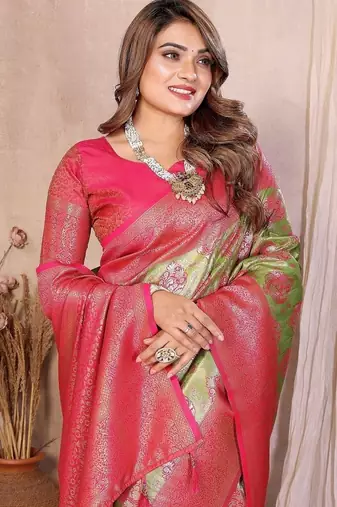 Light Green Color Zari Weaving Banarasi Tissue Silk Saree