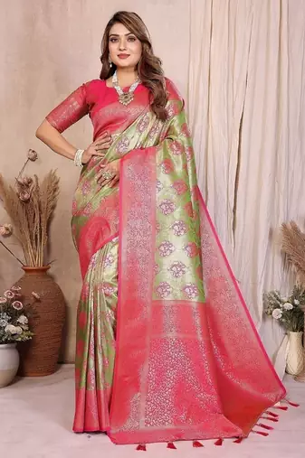Light Green Color Zari Weaving Banarasi Tissue Silk Saree