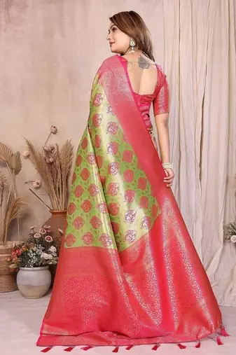 Light Green Color Zari Weaving Banarasi Tissue Silk Saree