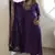 Floral embroidered blue v neck kurta set with trouser and dupatta