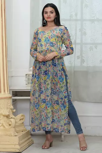 White Fox Georgette Printed Kurta – Lightweight, Stylish & Perfect for Daily Wear